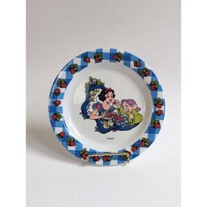 Vintage Disney Snow White Dopey Melamine Plate Selandia Blue Strawberry‎ Border